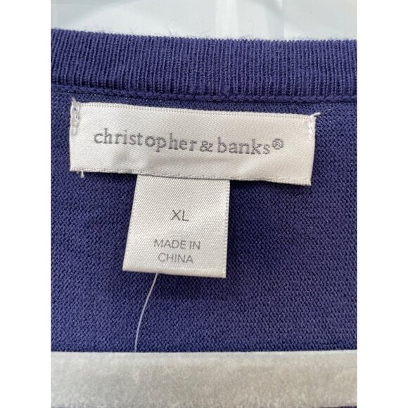 Christopher and Banks Short Sleeve Sweater Women XL Lace Up V Neck Blue Cozy NEW - Picture 3 of 5